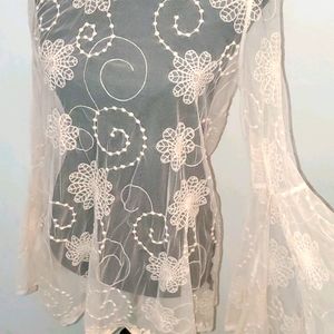 Cream Off White Lace Blouse with Bell Sleeves